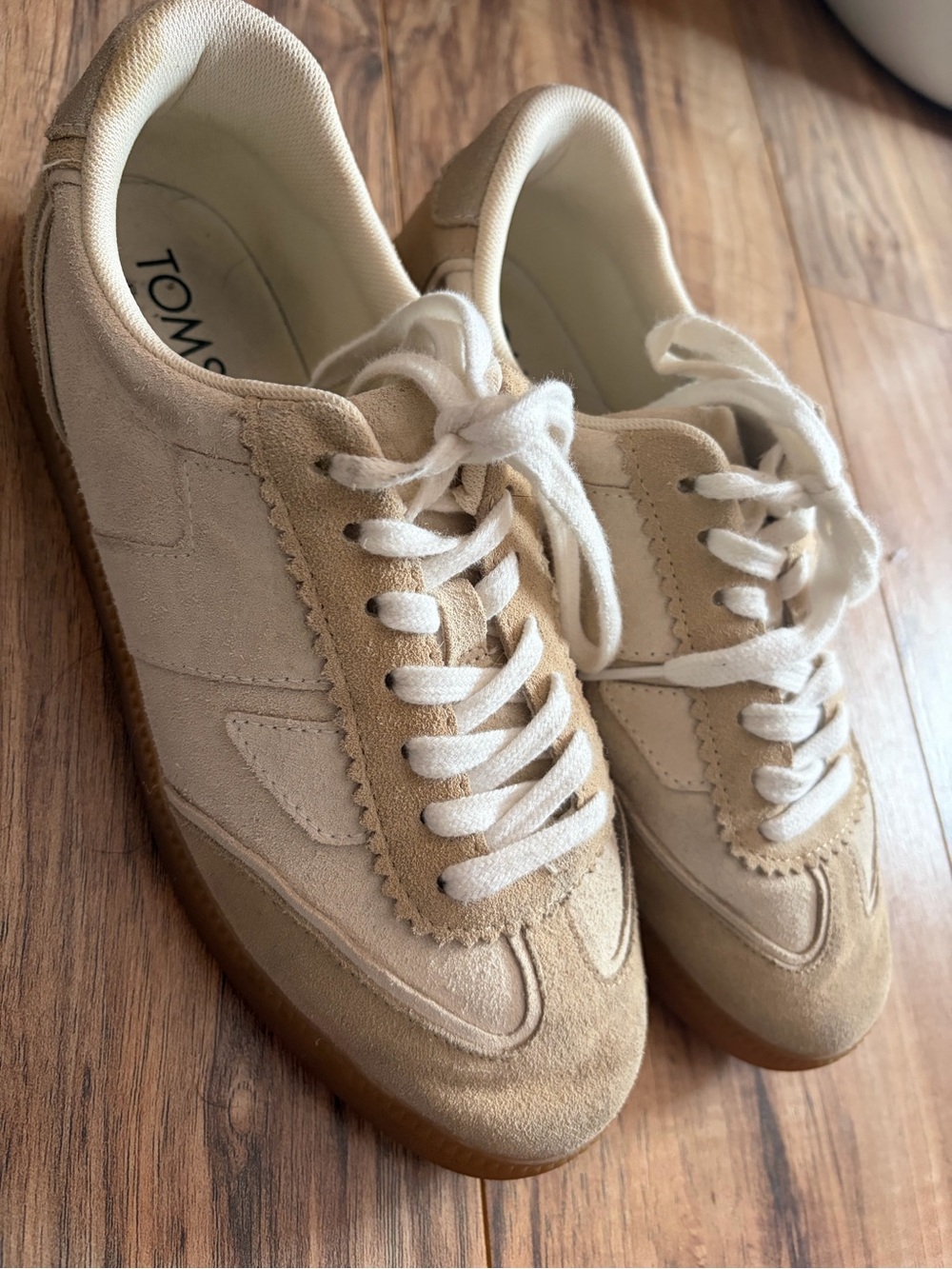 Toms Beige Suede Lace-Up Sneakers with Gum Sole